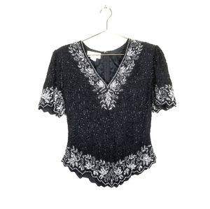 Laurence Kazar Black/Silver Sequined Top